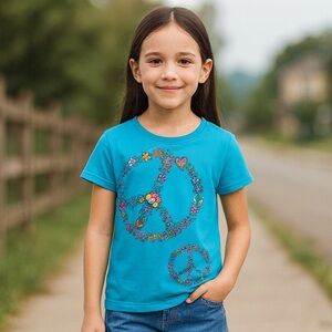 1989 Place Girl’s Sparkling Peace Sign T-Shirt | Size 7/8